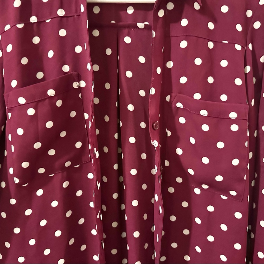 Express Burgundy Polka Dot Portofino Shirt - Picture 9 of 9